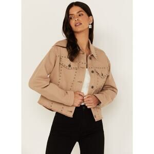 Idyllwind Miranda Lambert Size M Studded Fringe Brown Tan Cropped Denim Jacket